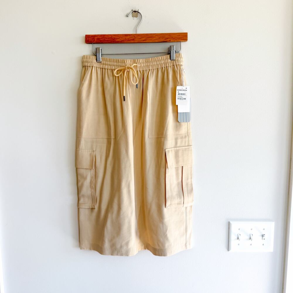 Nordstrom High Rise Drawcord Waist Casual Cargo Pants Beige Burnt XS NWT